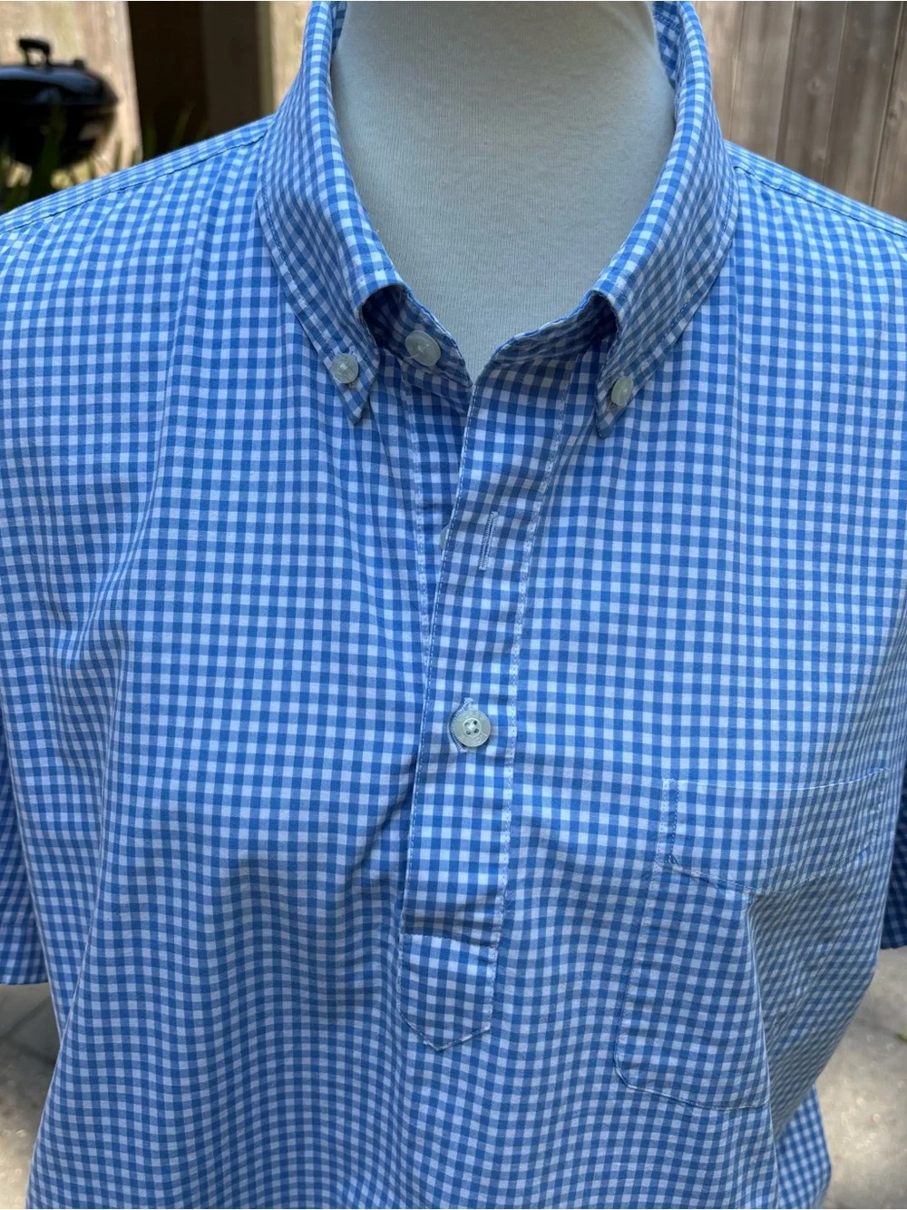 Classic Men's Blue Gingham Popover Button-Down Shirt
